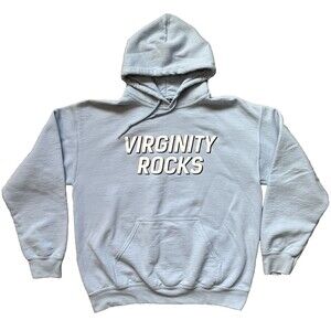 Virginity Rocks Hoodie Adult Unisex Blue Medium Sweatshirt Graphic Long Sleeve